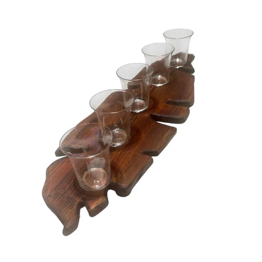 Hand Carved unique vintage Wooden 5 Tea Light Candle Holder. 20”L x 6.5”W